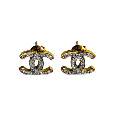 CHANEL Crystal CC Stud Earrings