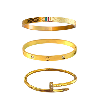 Cartier Inspired Nail, Love & Charm Bangle Set
