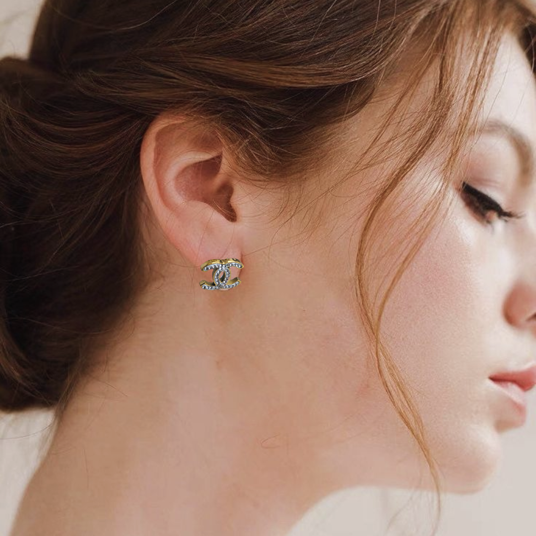 CHANEL Crystal CC Stud Earrings