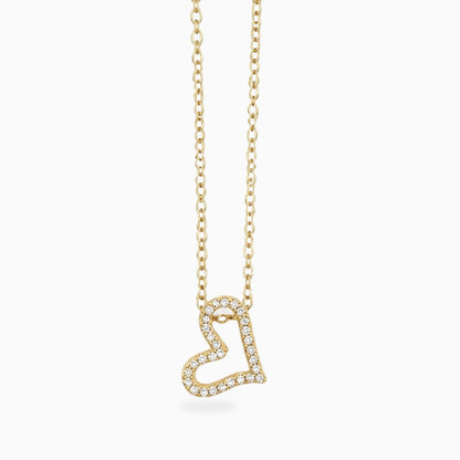 Gold-tone stainless steel necklace with an open heart pendant outlined in small clear stones