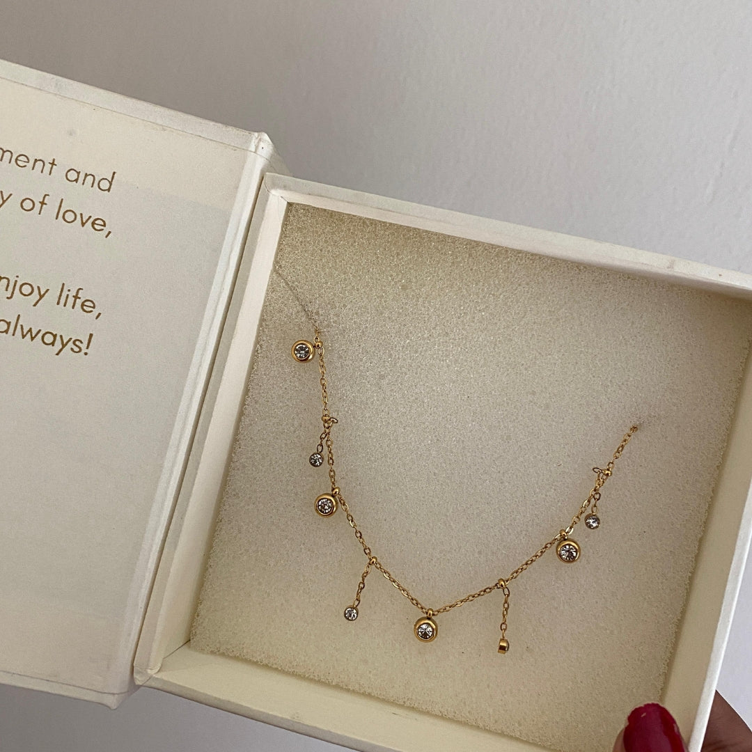 Stone and disc station necklace in a DulchiBliss kraft gift box